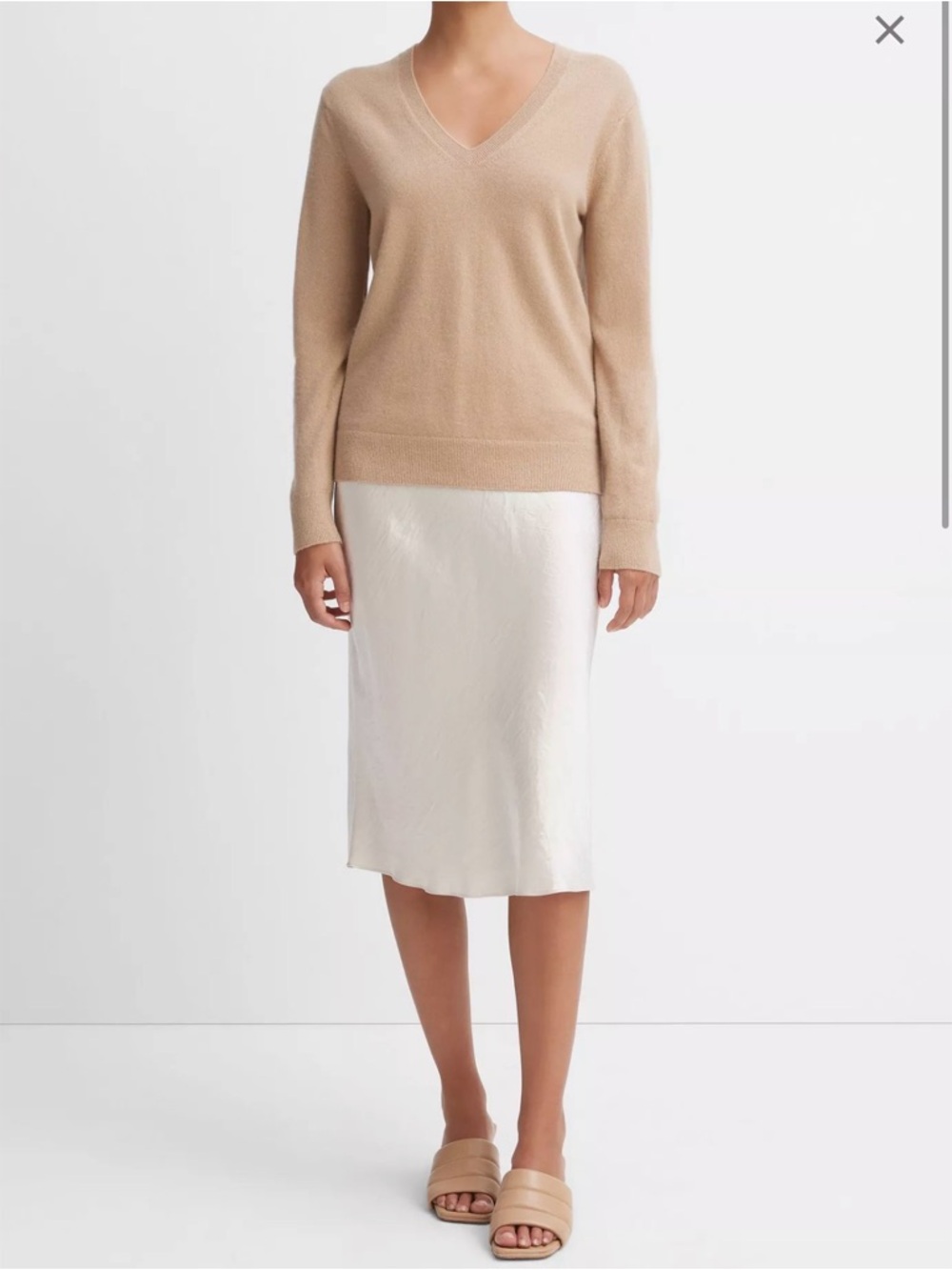 Vince Beige V-Neck Cashmere-Feel Sweater